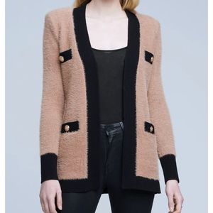 L'Agence Elin Fuzzy Camel and Black Pocket Cardigan